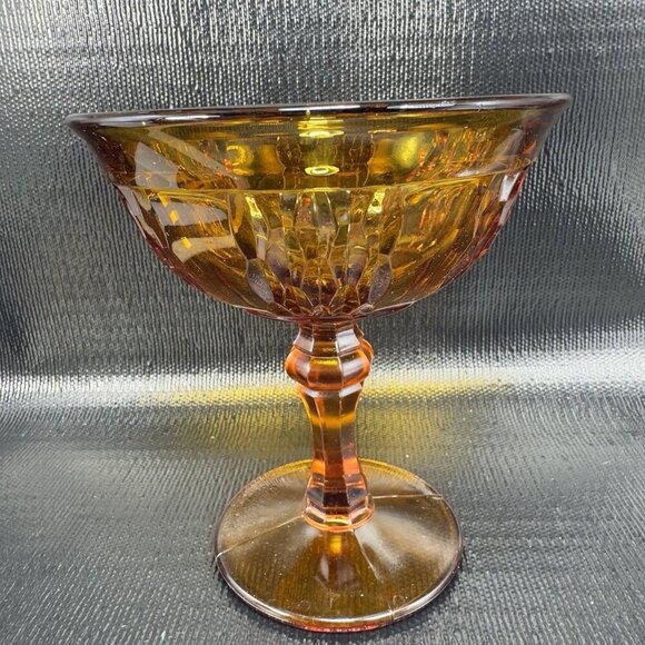 Vintage Indiana Glass Amber Tall Compote Pedestal Bowl Dish 6.5inch Cup Goblet - Picture 13 of 16